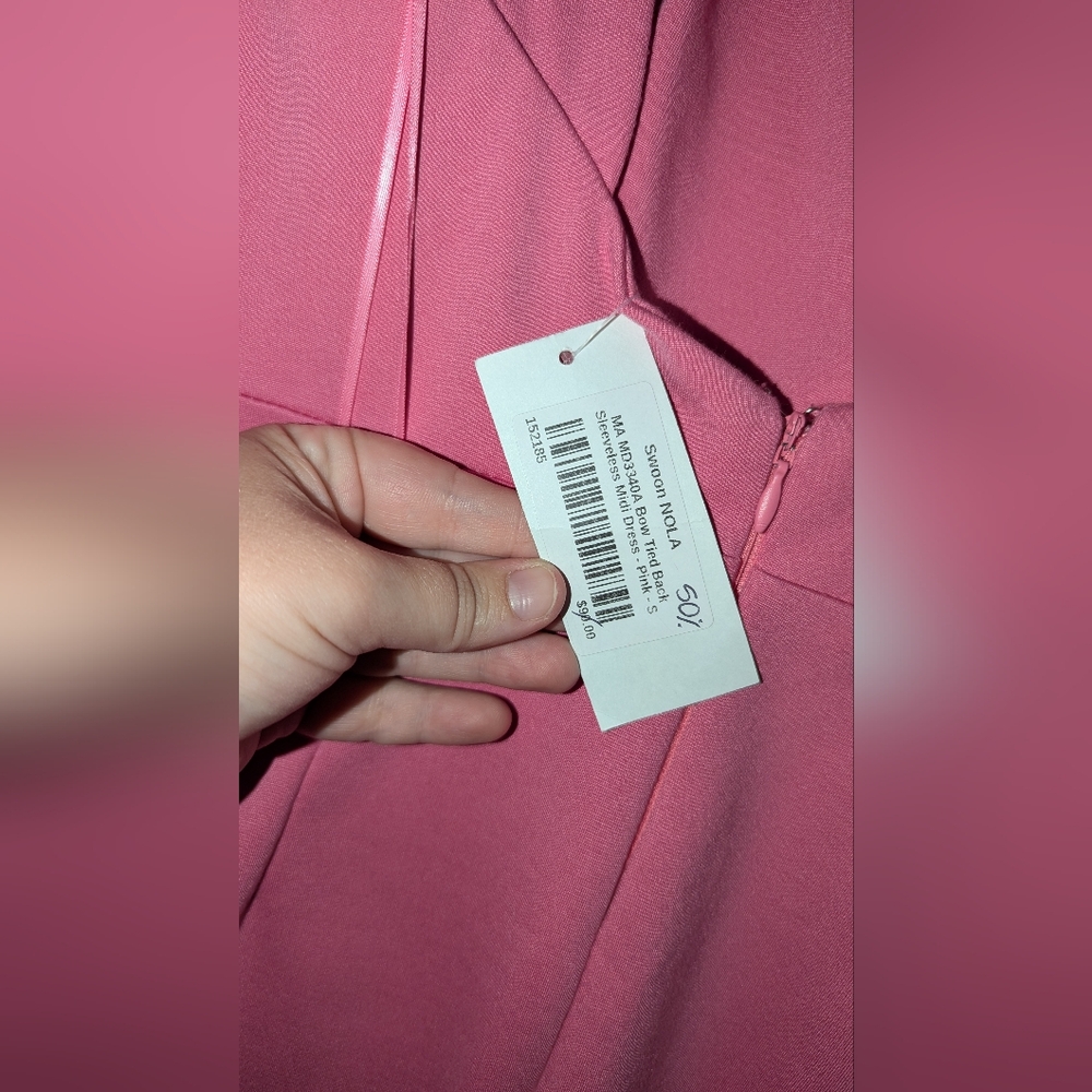 Mable Pink Midi Sheath Dress with Bow Back - Picture 5 of 8